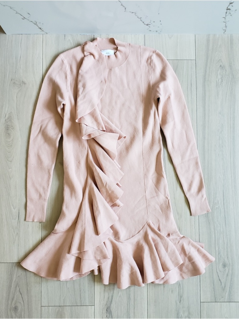 Ruffled Knit Long Sleeve Dress Dusty Rose Knit